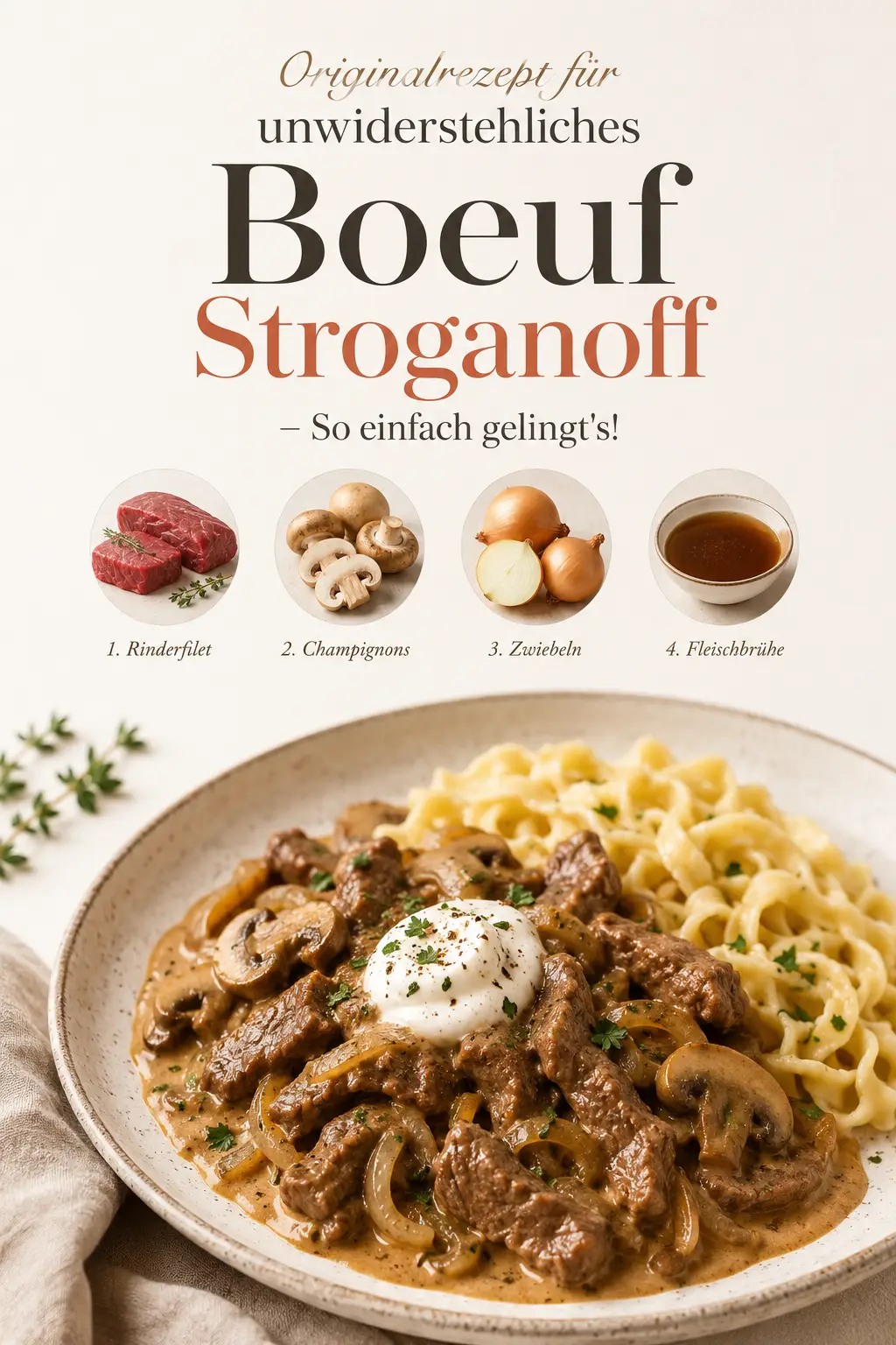 Originalrezept für unwiderstehliches Boeuf Stroganoff - So einfach gelingt's!