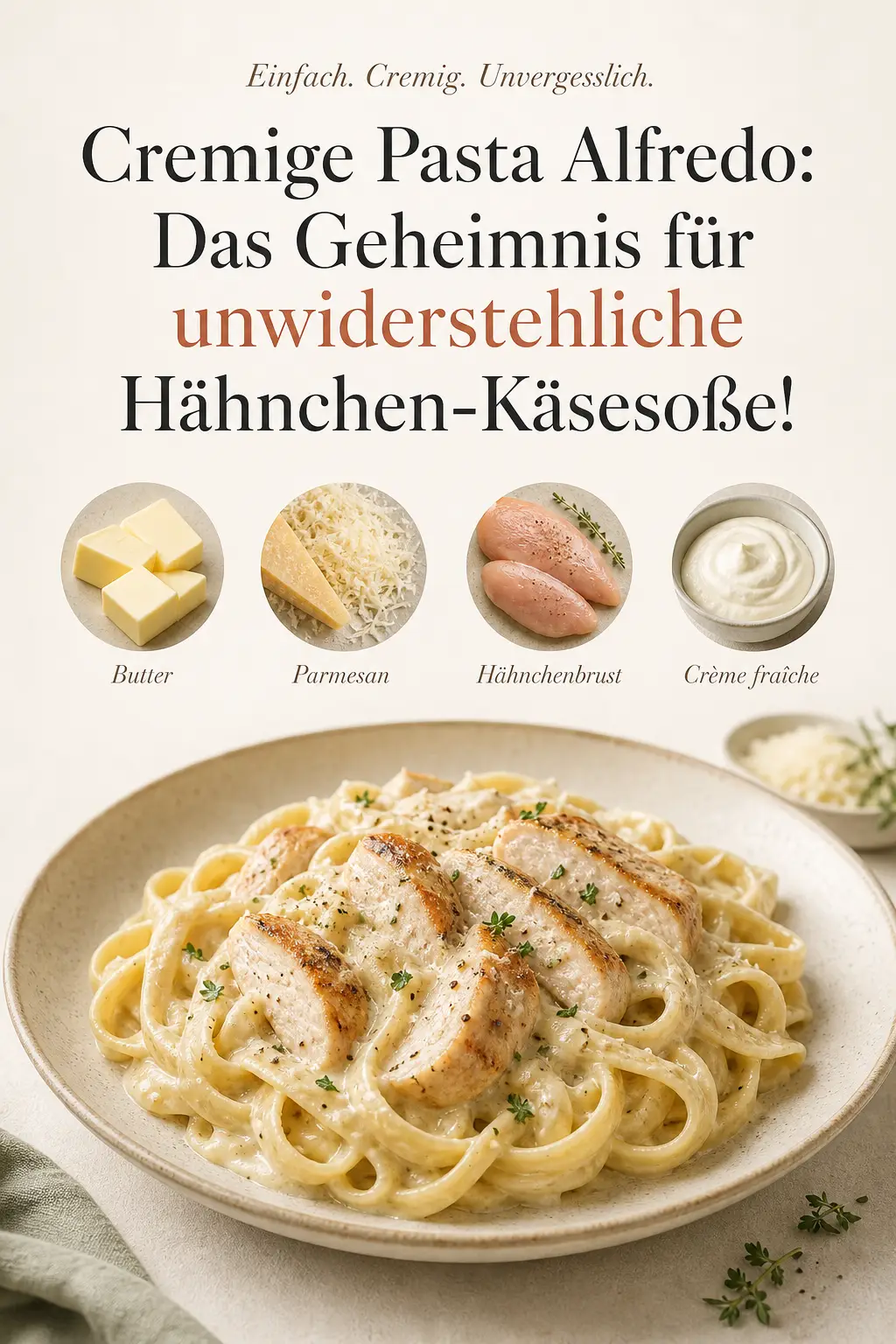Cremige Pasta Alfredo: Das Geheimnis für unwiderstehliche Hähnchen-Käsesoße!