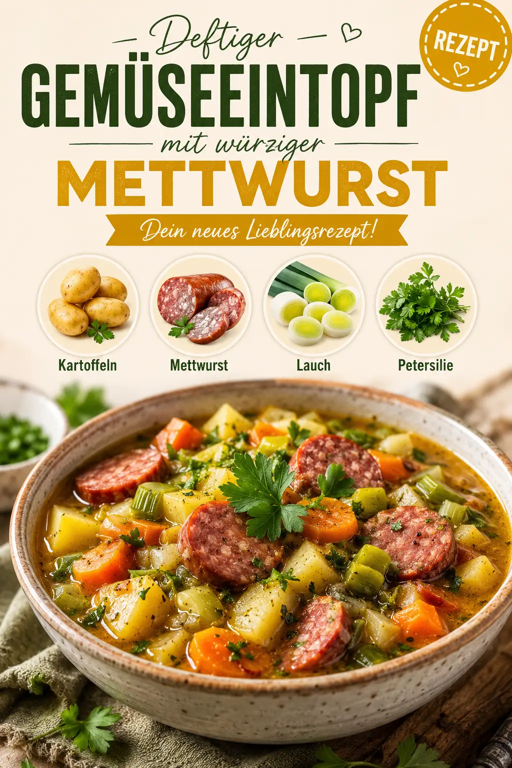 Deftiger Gemüseeintopf mit würziger Mettwurst - Dein neues Lieblingsrezept!