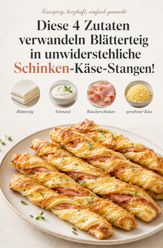 Diese 4 Zutaten verwandeln Blätterteig in unwiderstehliche Schinken-Käse-Stangen!