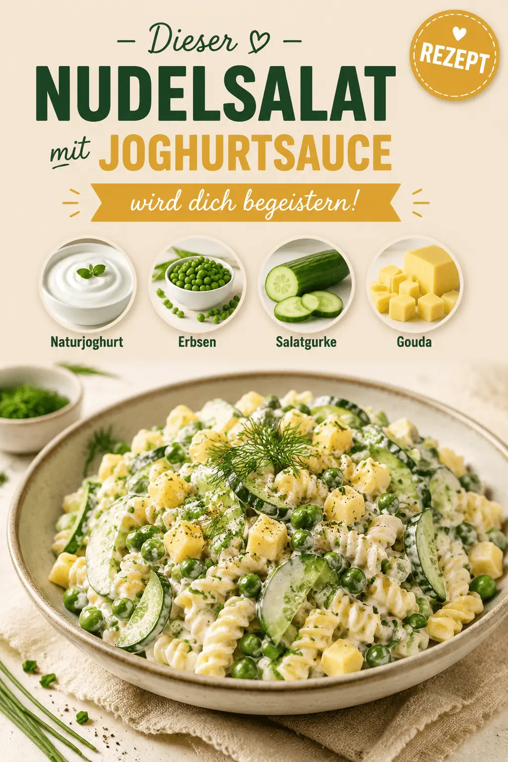 Dieser Nudelsalat mit Joghurtsauce wird dich begeistern!