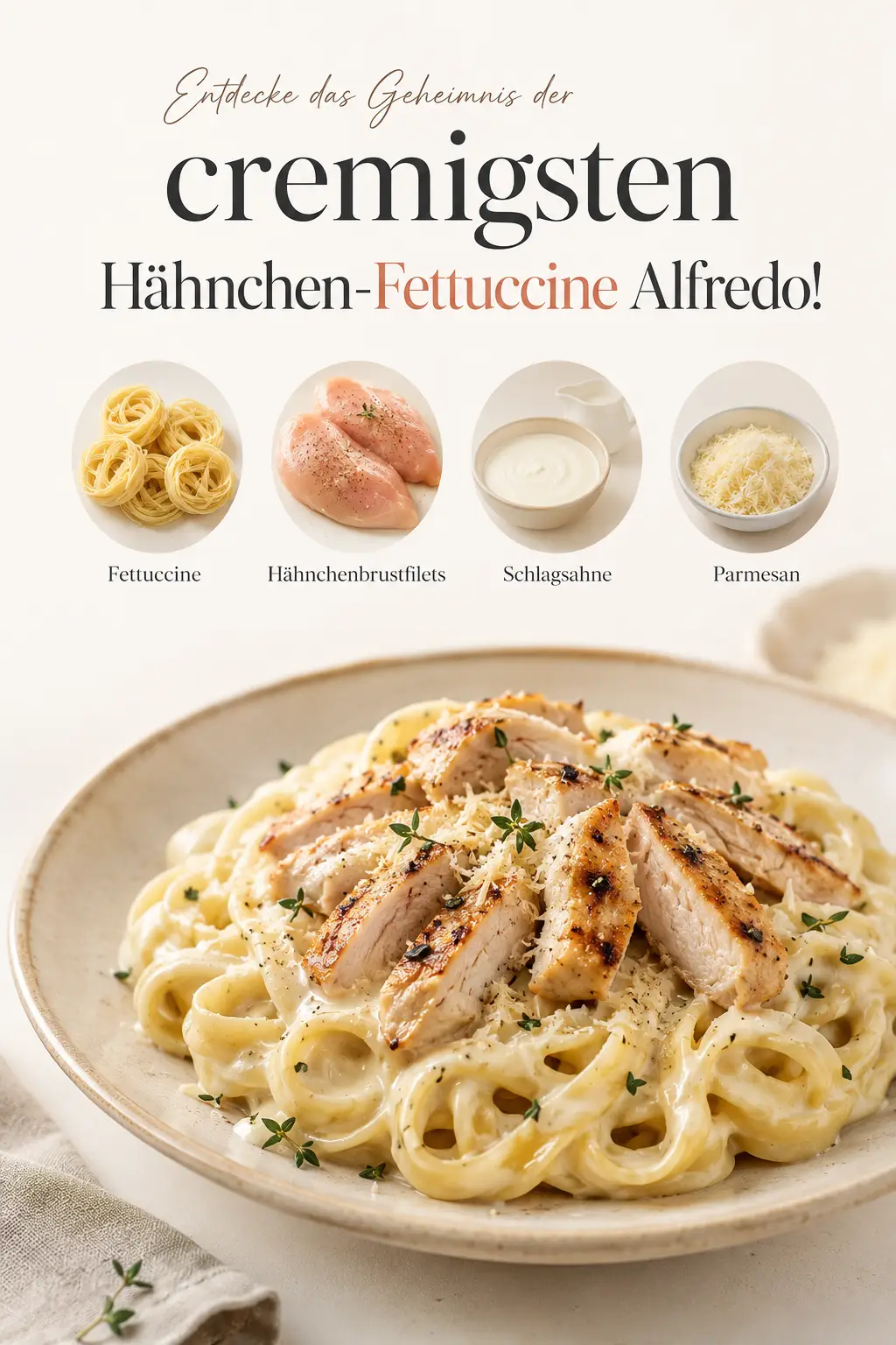 Entdecke das Geheimnis der cremigsten Hähnchen-Fettuccine Alfredo!