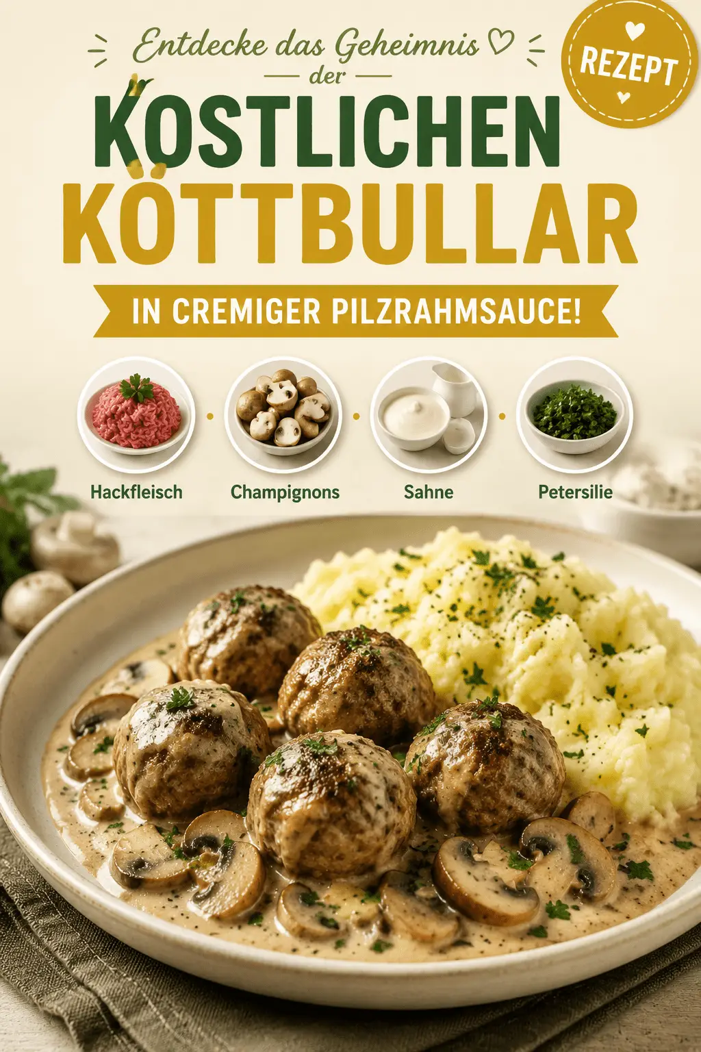 Entdecke das Geheimnis der köstlichen Köttbullar in cremiger Pilzrahmsauce!