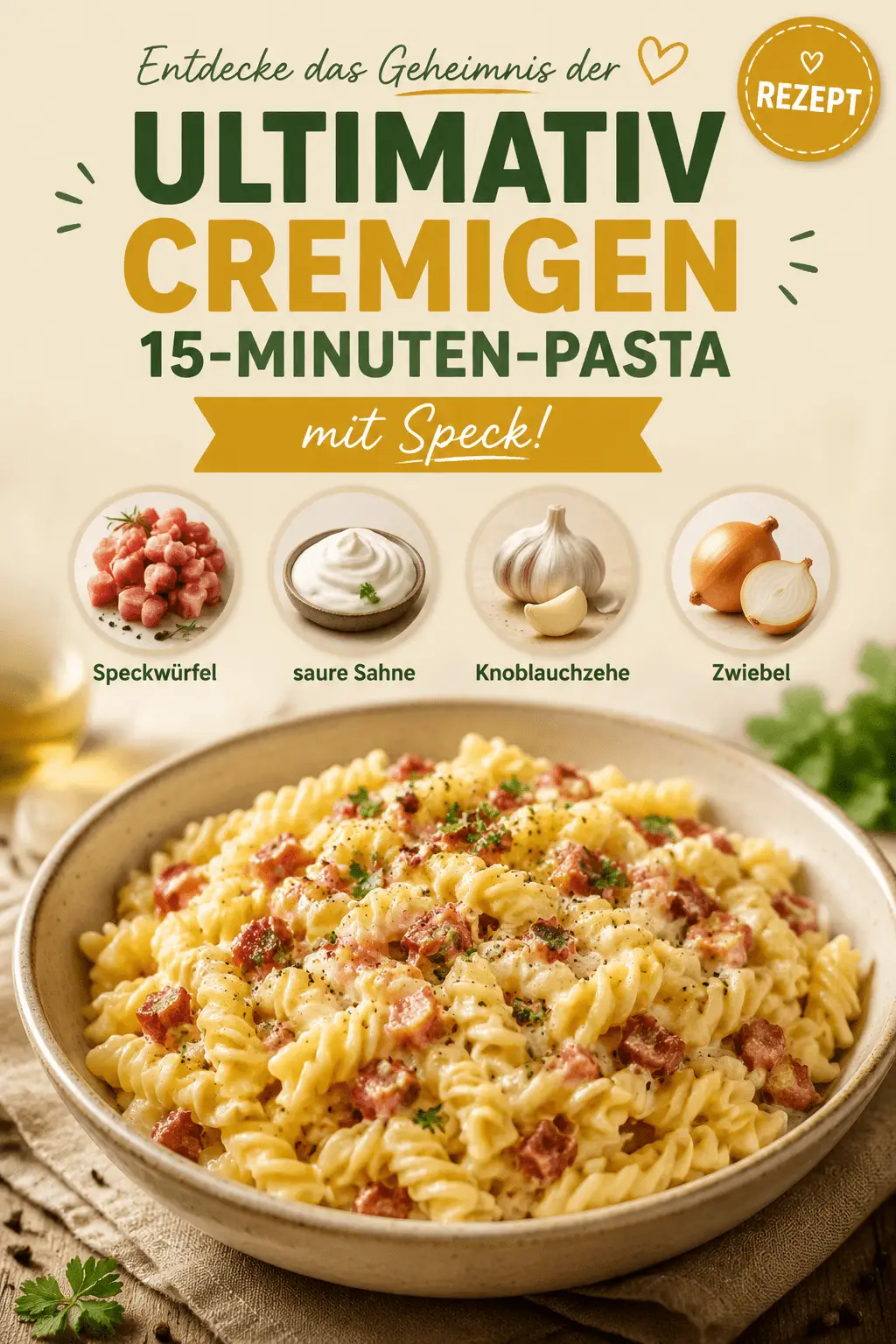 Entdecke das Geheimnis der ultimativ cremigen 15-Minuten-Pasta mit Speck!