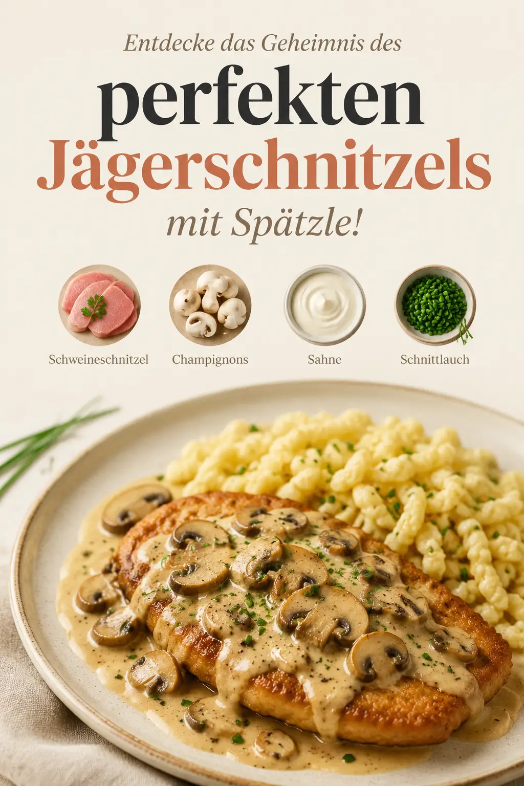 Entdecke das Geheimnis des perfekten Jägerschnitzels mit Spätzle!