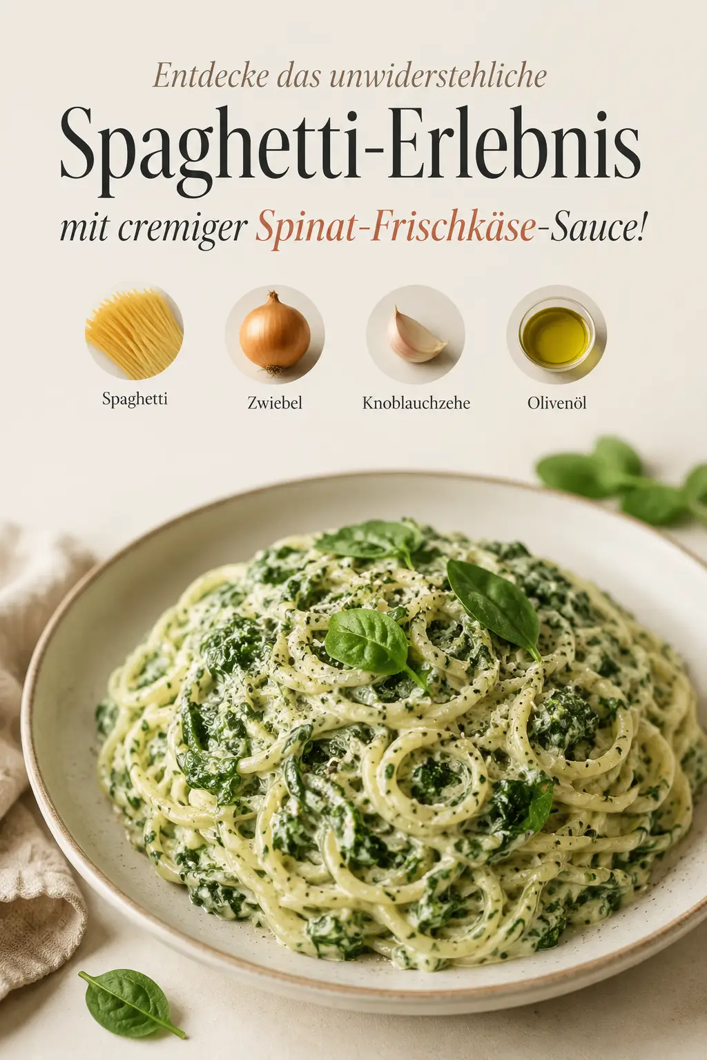 Entdecke das unwiderstehliche Spaghetti-Erlebnis mit cremiger Spinat-Frischkäse-Sauce!