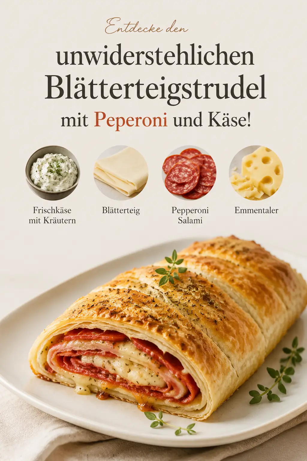 Entdecke den unwiderstehlichen Blätterteigstrudel mit Peperoni und Käse!