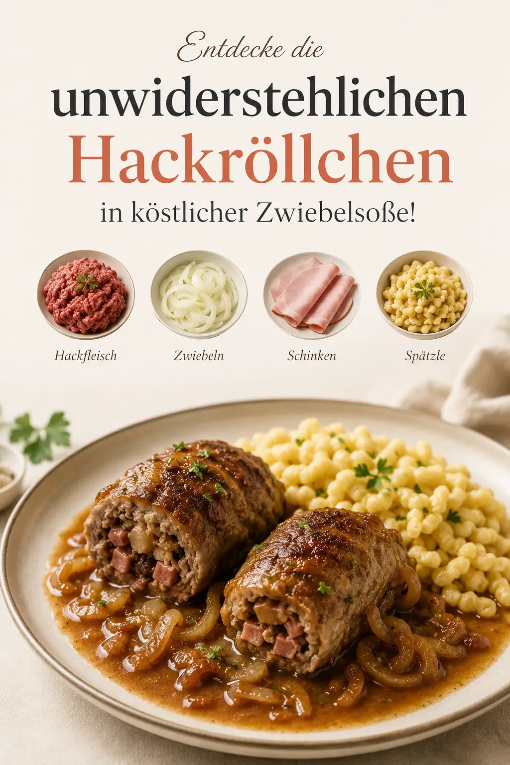 Entdecke die unwiderstehlichen Hackröllchen in köstlicher Zwiebelsoße!