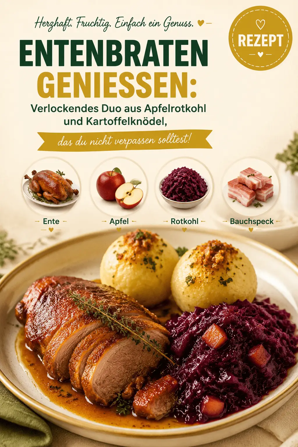 Entenbraten genießen: Verlockendes Duo aus Apfelrotkohl und Kartoffelknödel, das du nicht verpassen solltest!