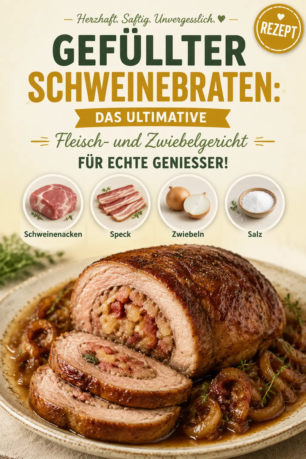 Gefüllter Schweinebraten: Das ultimative Fleisch- und Zwiebelgericht für echte Genießer!