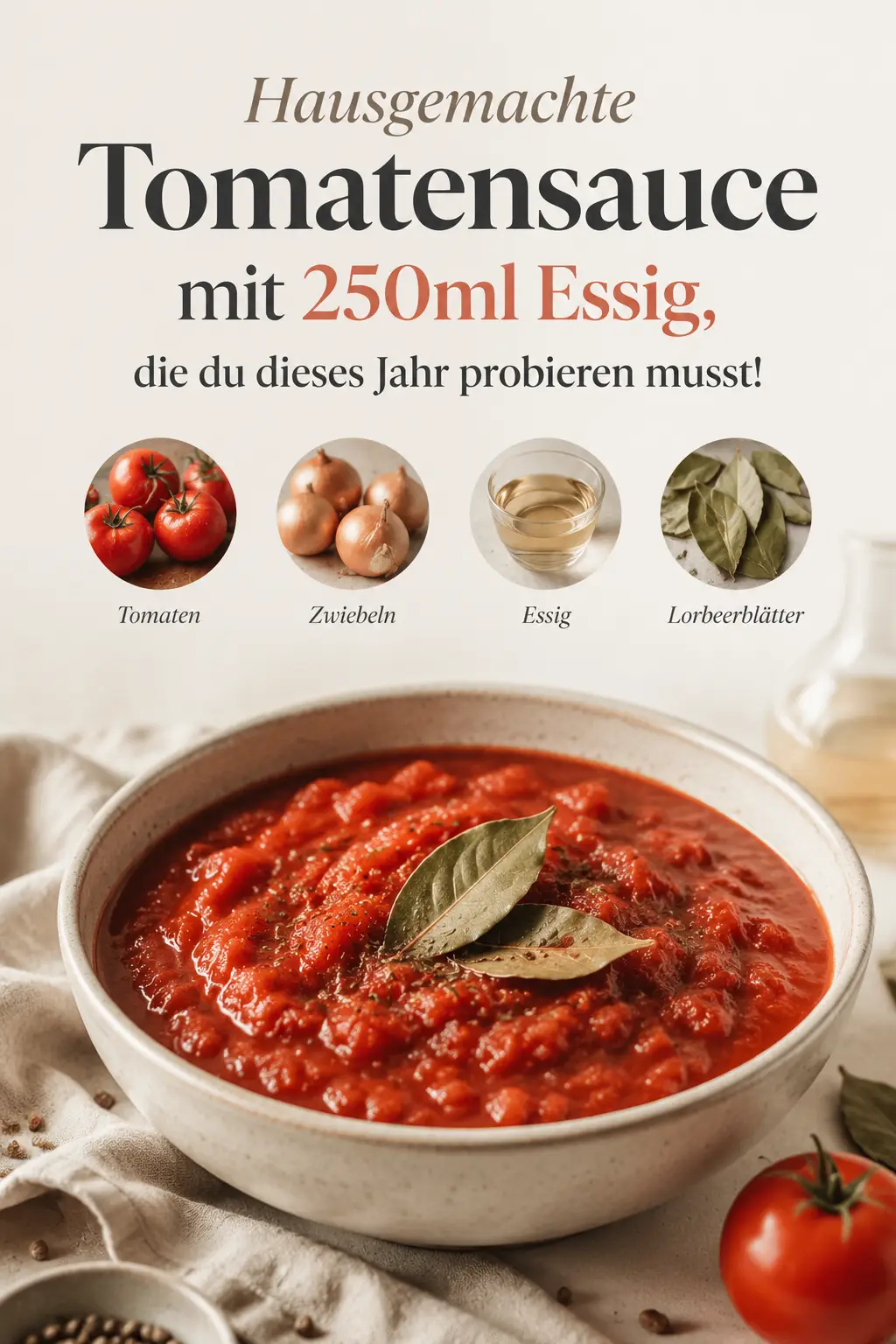 Hausgemachte Tomatensauce mit 250ml Essig, die du dieses Jahr probieren musst!
