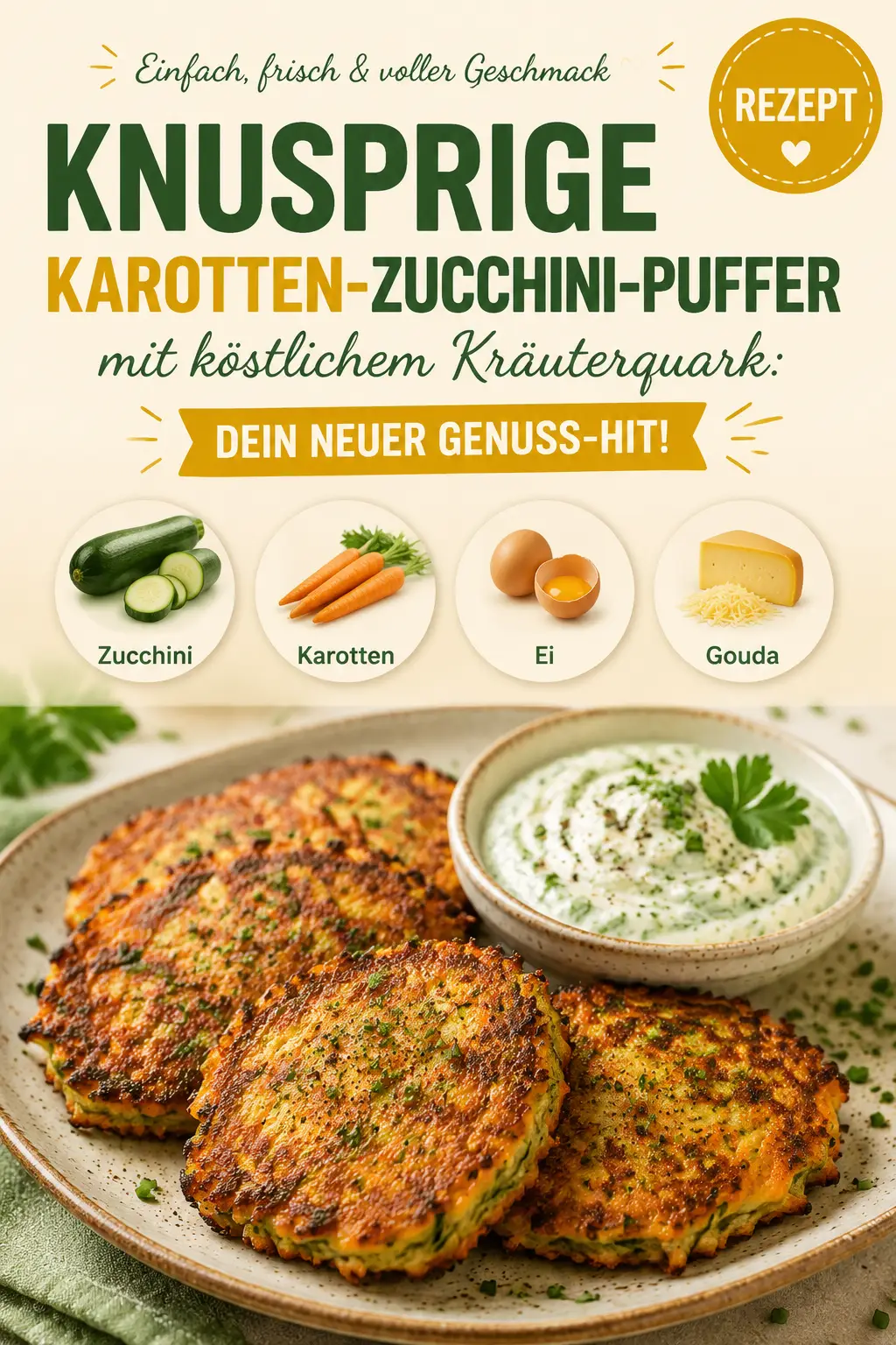 Knusprige Karotten-Zucchini-Puffer mit köstlichem Kräuterquark: Dein neuer Genuss-Hit!