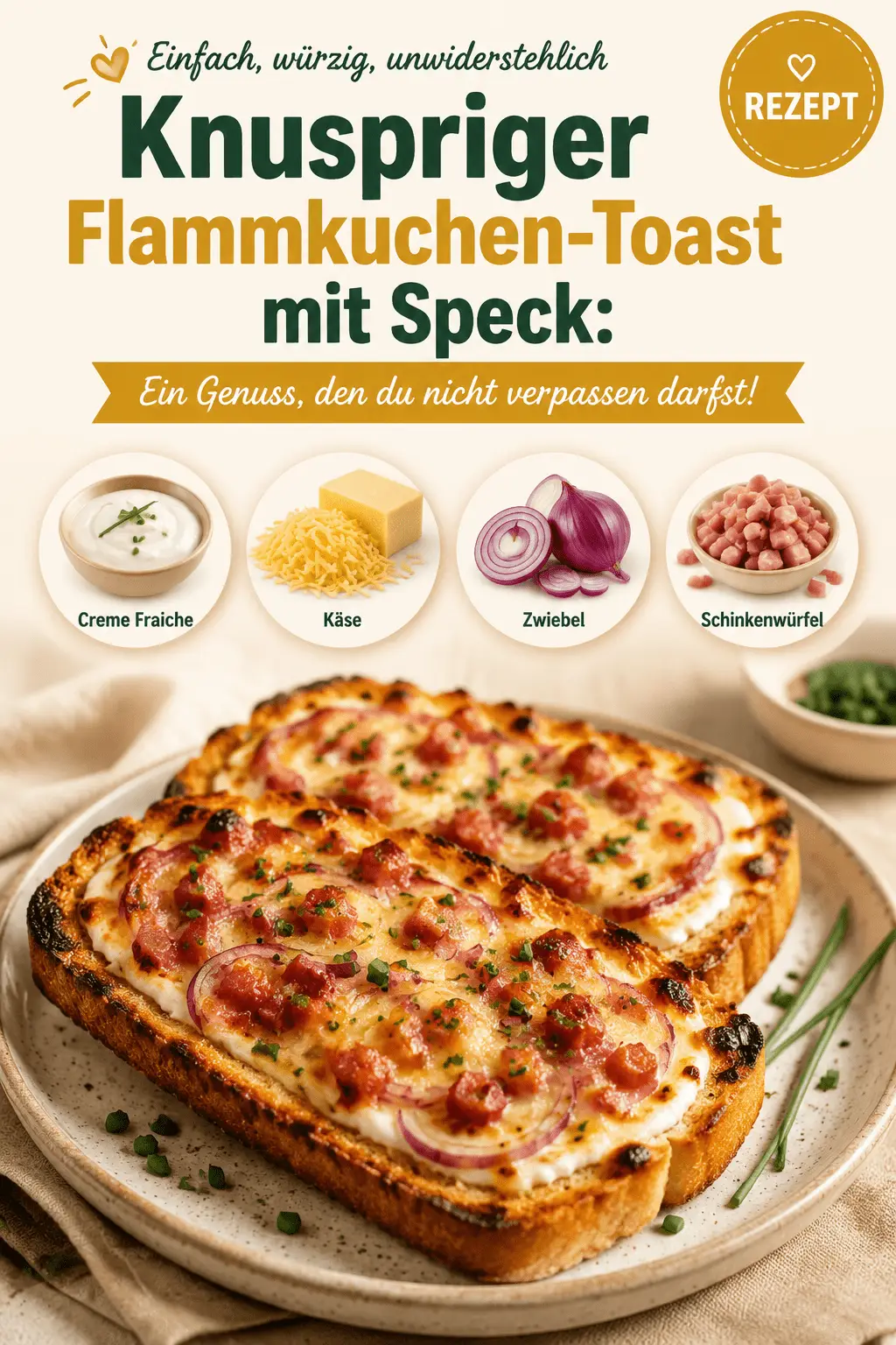 Knuspriger Flammkuchen-Toast mit Speck: Ein Genuss, den du nicht verpassen darfst!