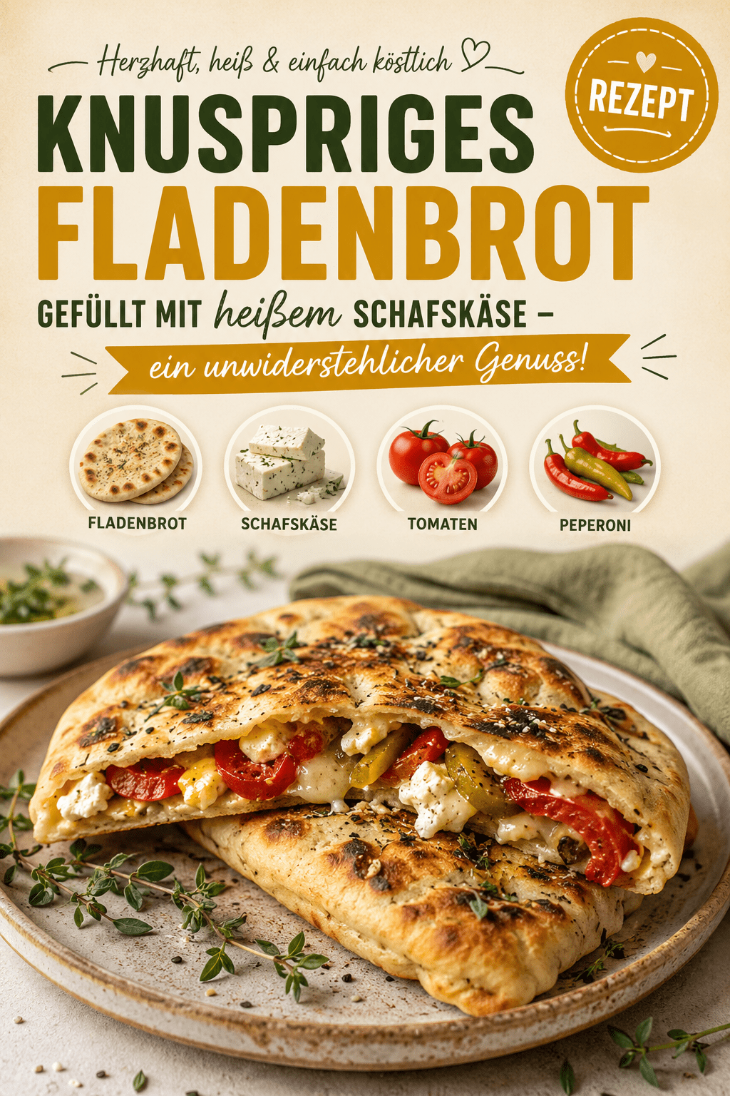 Knuspriges Fladenbrot gefüllt mit heißem Schafskäse - ein unwiderstehlicher Genuss!