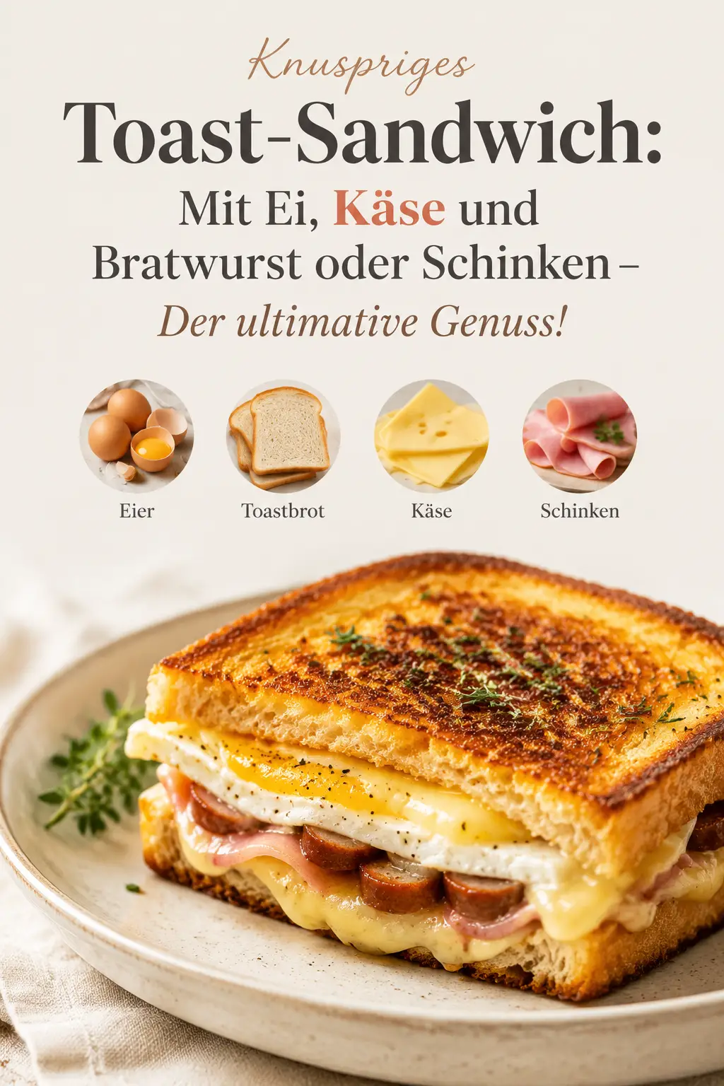 Knuspriges Toast-Sandwich: Mit Ei, Käse und Bratwurst oder Schinken - Der ultimative Genuss!