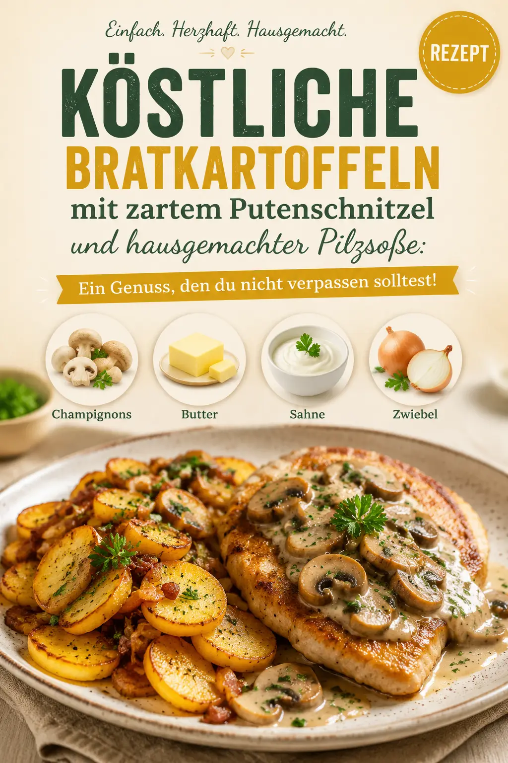 Köstliche Bratkartoffeln mit zartem Putenschnitzel und hausgemachter Pilzsoße: Ein Genuss, den du nicht verpassen solltest!