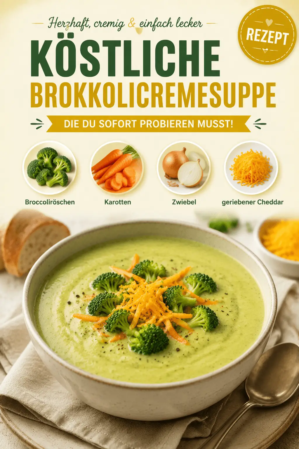 Köstliche Brokkolicremesuppe, die du sofort probieren musst!