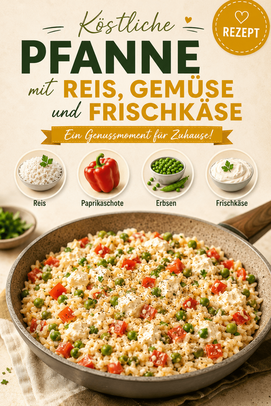 Köstliche Pfanne mit Reis, Gemüse und Frischkäse – Ein Genussmoment für Zuhause!
