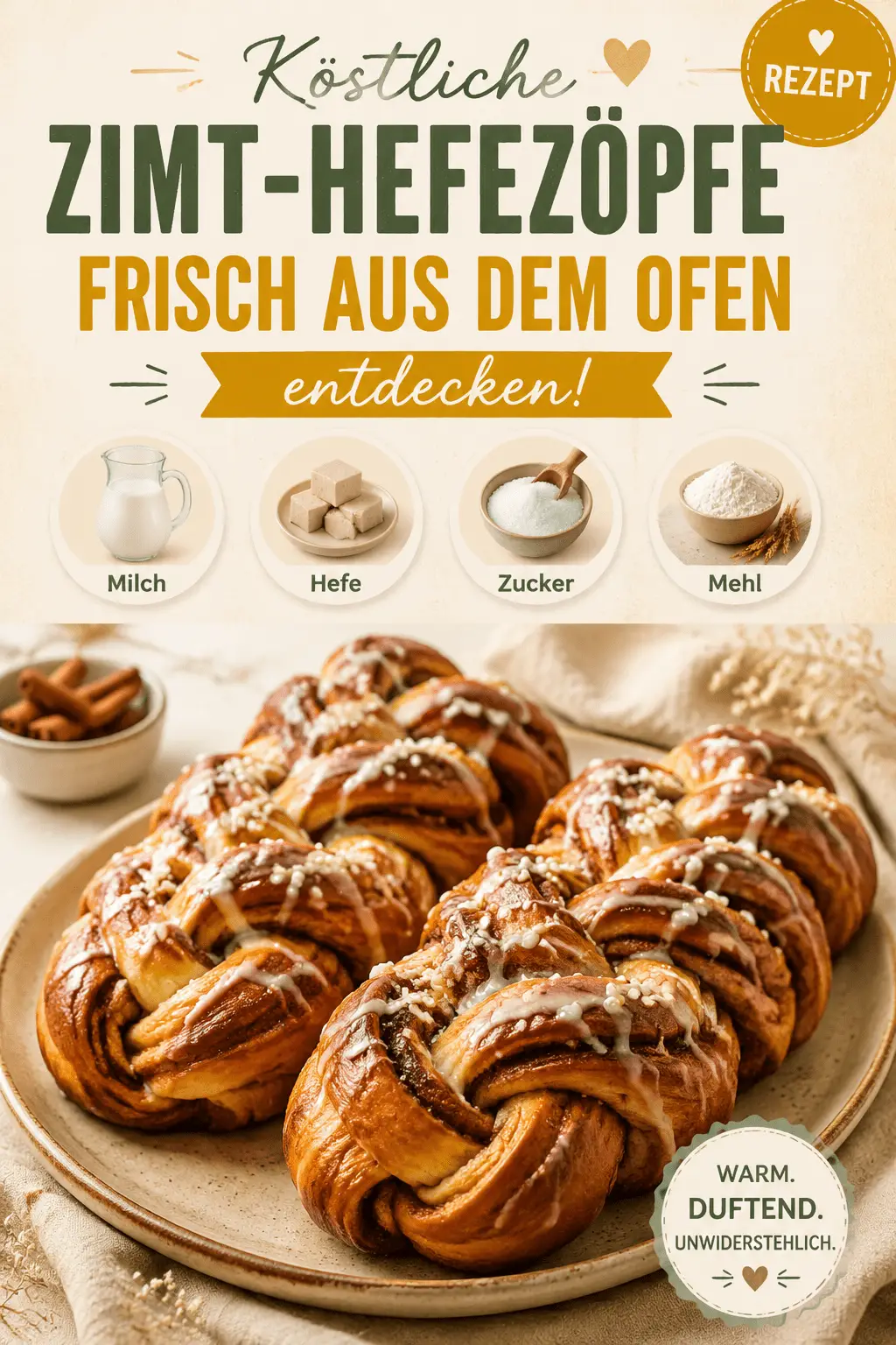 Köstliche Zimt-Hefezöpfe frisch aus dem Ofen entdecken!