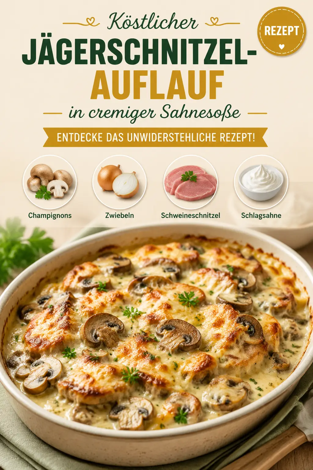 Köstlicher Jägerschnitzel-Auflauf in cremiger Sahnesoße - Entdecke das unwiderstehliche Rezept!