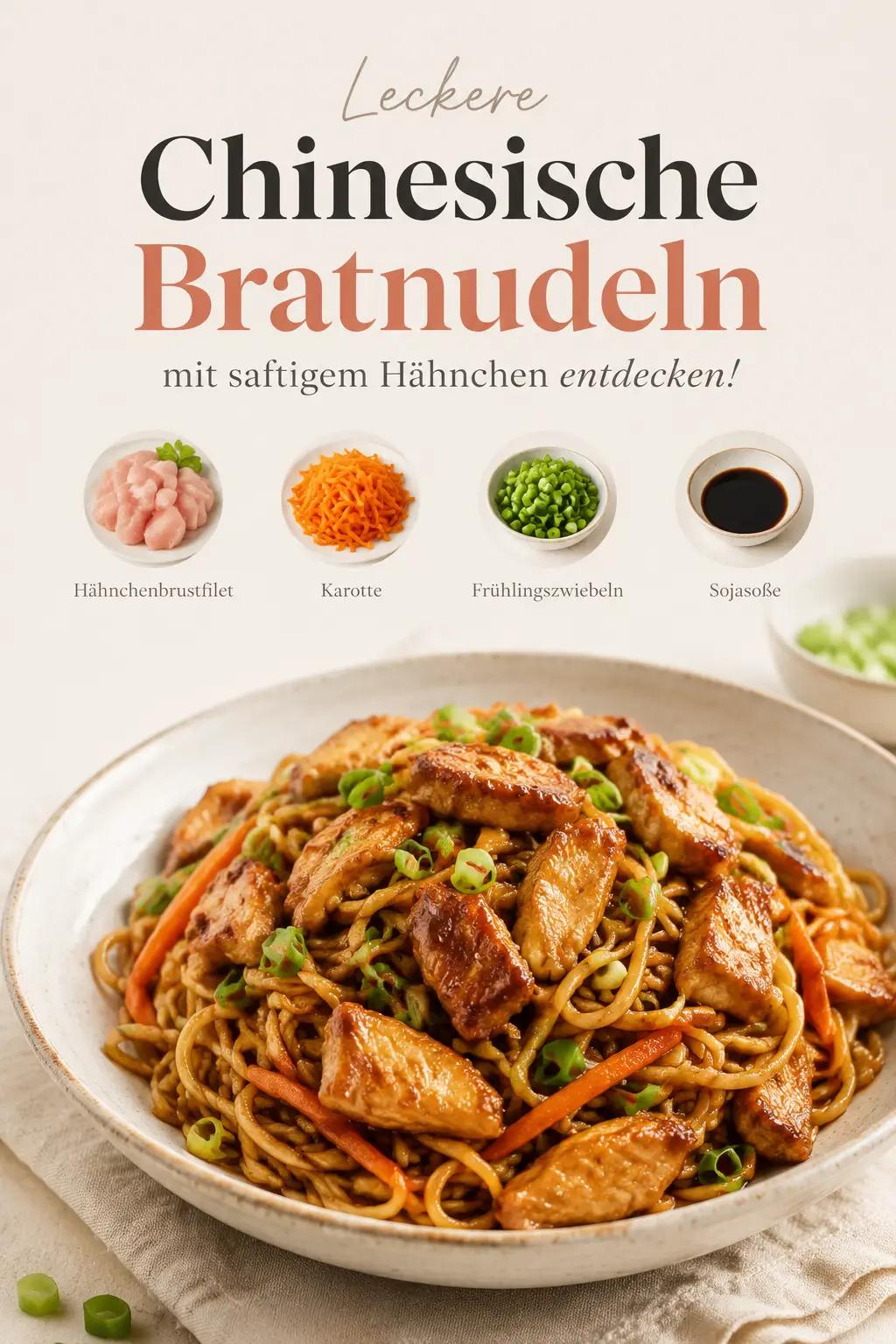 Leckere Chinesische Bratnudeln mit saftigem Hähnchen entdecken!