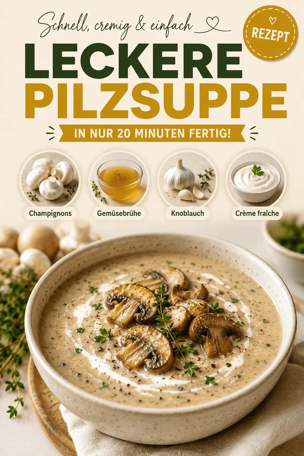 Leckere Pilzsuppe in nur 20 Minuten fertig!
