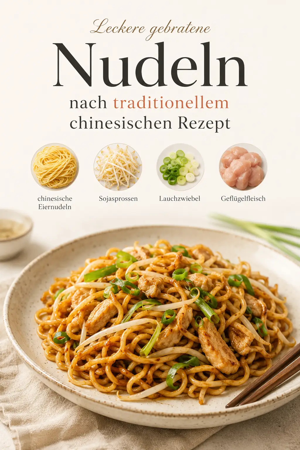 Leckere gebratene Nudeln nach traditionellem chinesischen Rezept