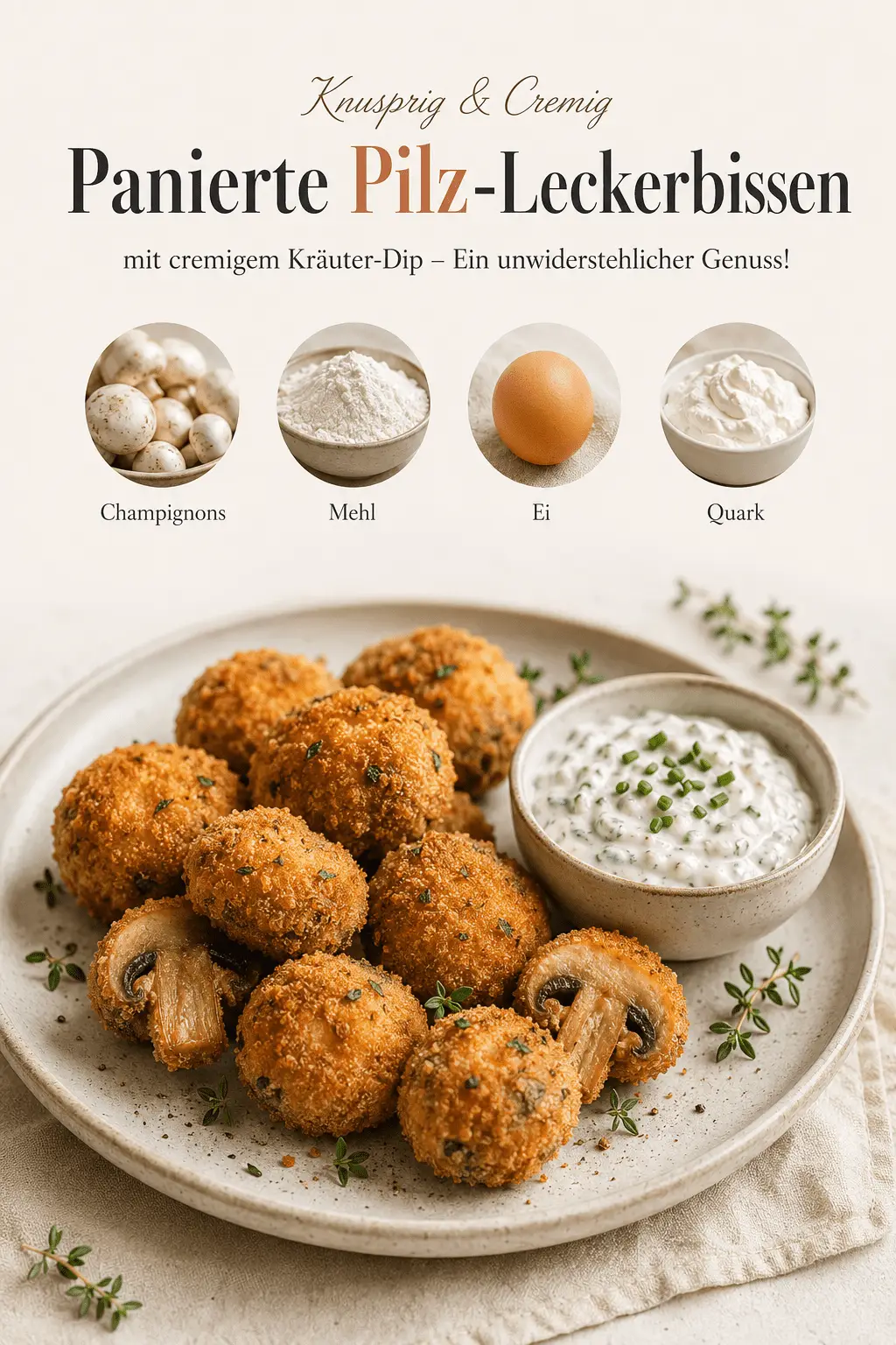 Panierte Pilz-Leckerbissen mit cremigem Kräuter-Dip – Ein unwiderstehlicher Genuss!