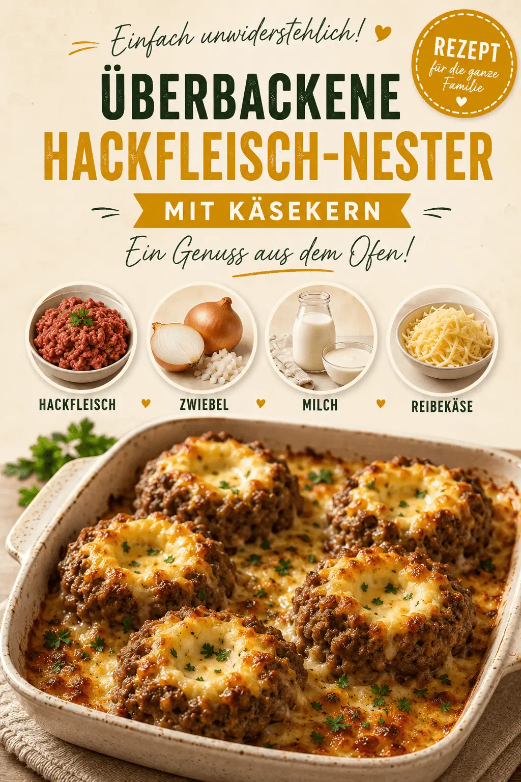 Überbackene Hackfleisch-Nester mit Käsekern - Ein Genuss aus dem Ofen!