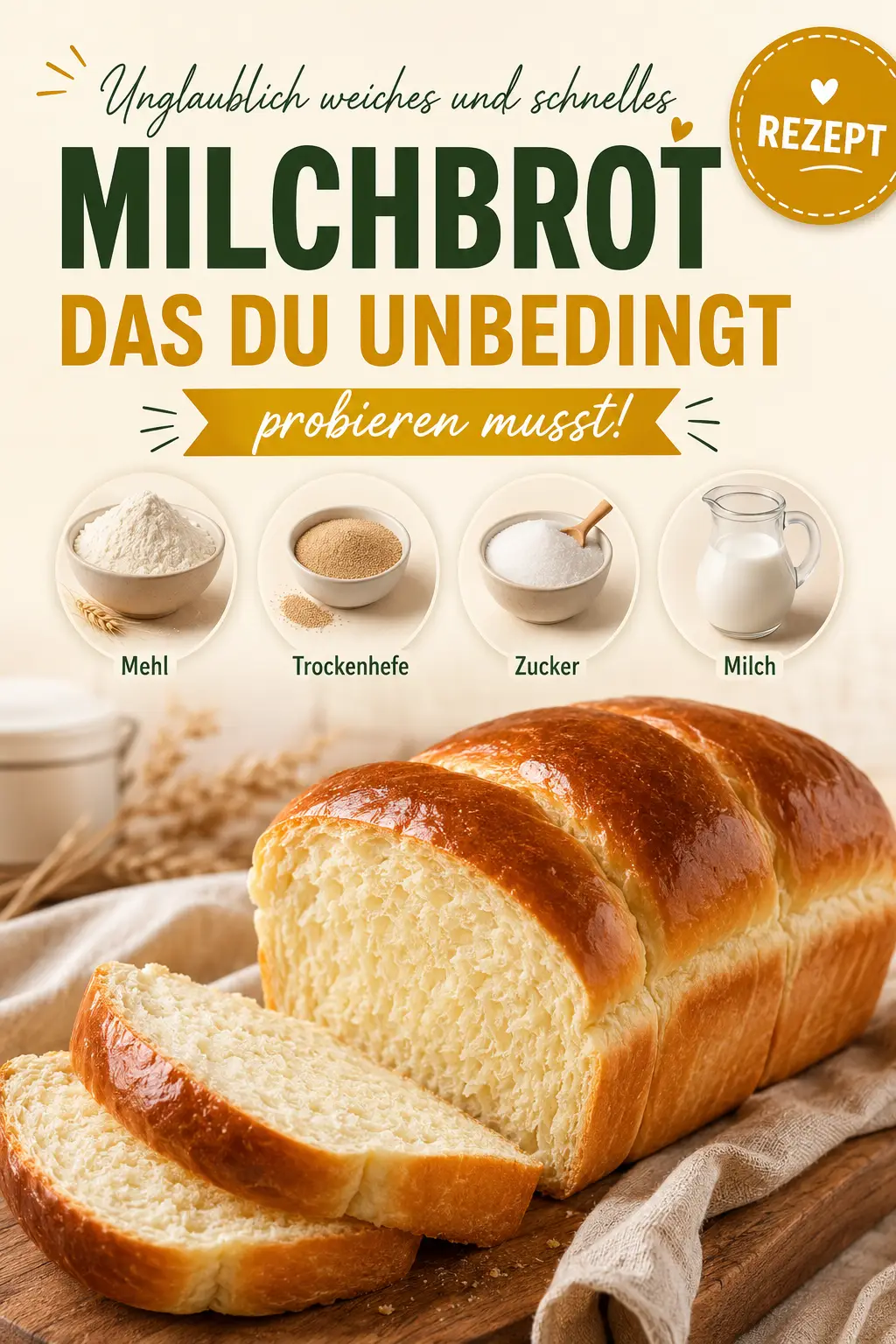 Unglaublich weiches und schnelles Milchbrot, das du unbedingt probieren musst!