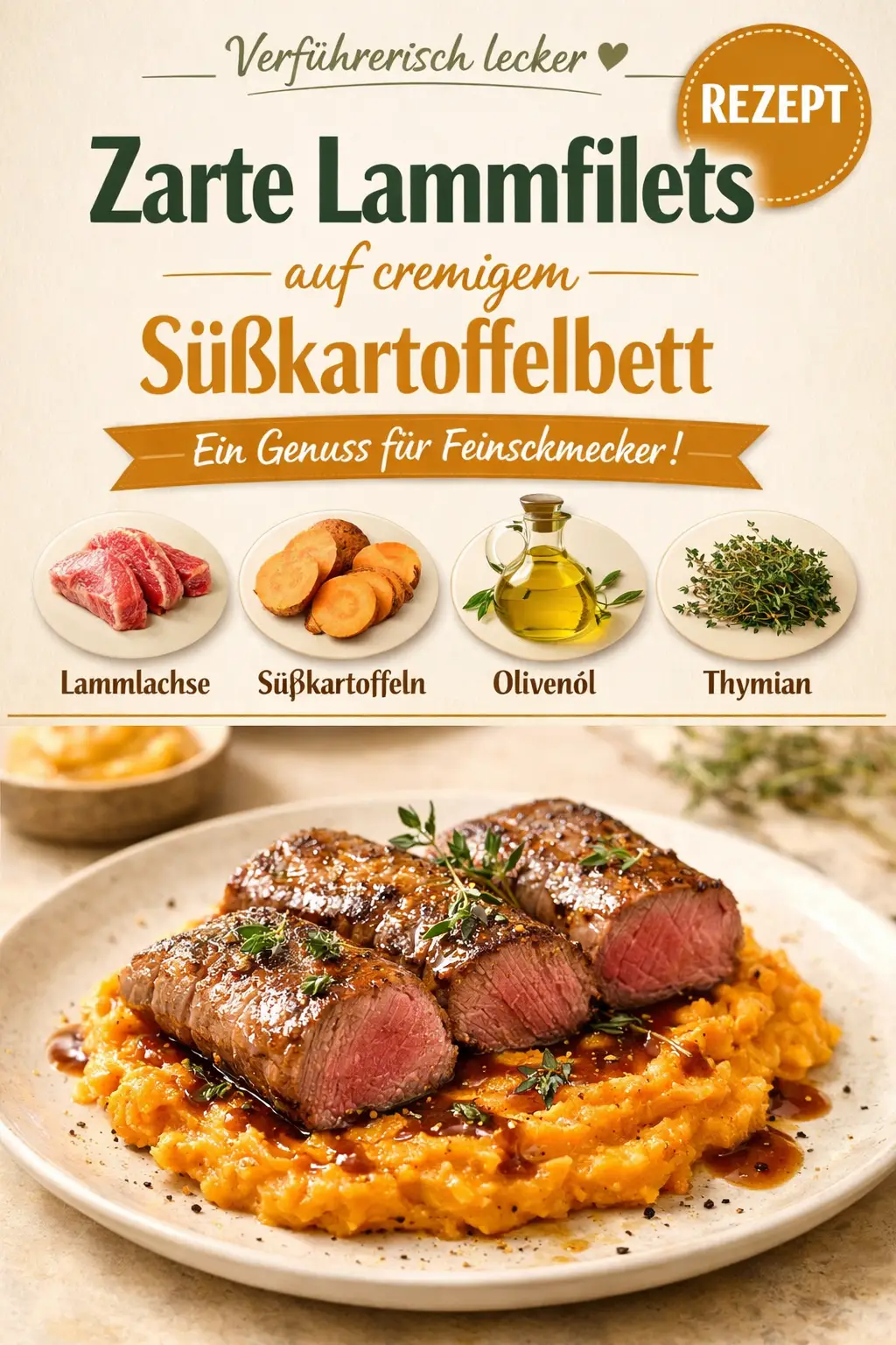 Zarte Lammfilets auf cremigem Süßkartoffelbett – Ein Genuss für Feinschmecker!