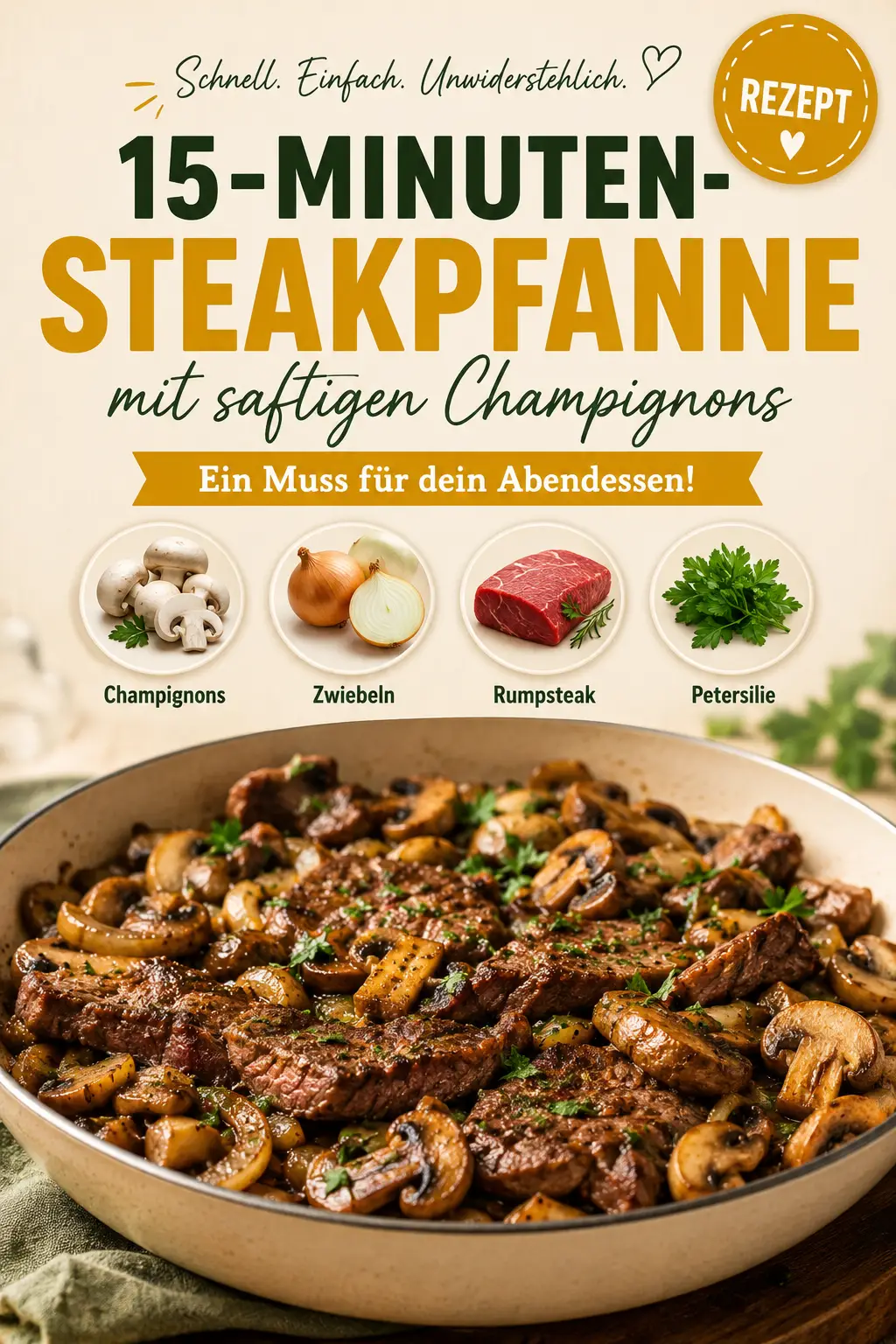 15-Minuten-Steakpfanne mit saftigen Champignons – Ein Muss für dein Abendessen!