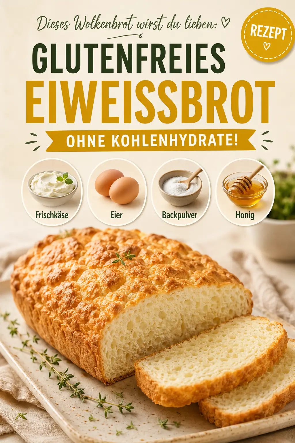 Dieses Wolkenbrot wirst du lieben: Glutenfreies Eiweißbrot ohne Kohlenhydrate!