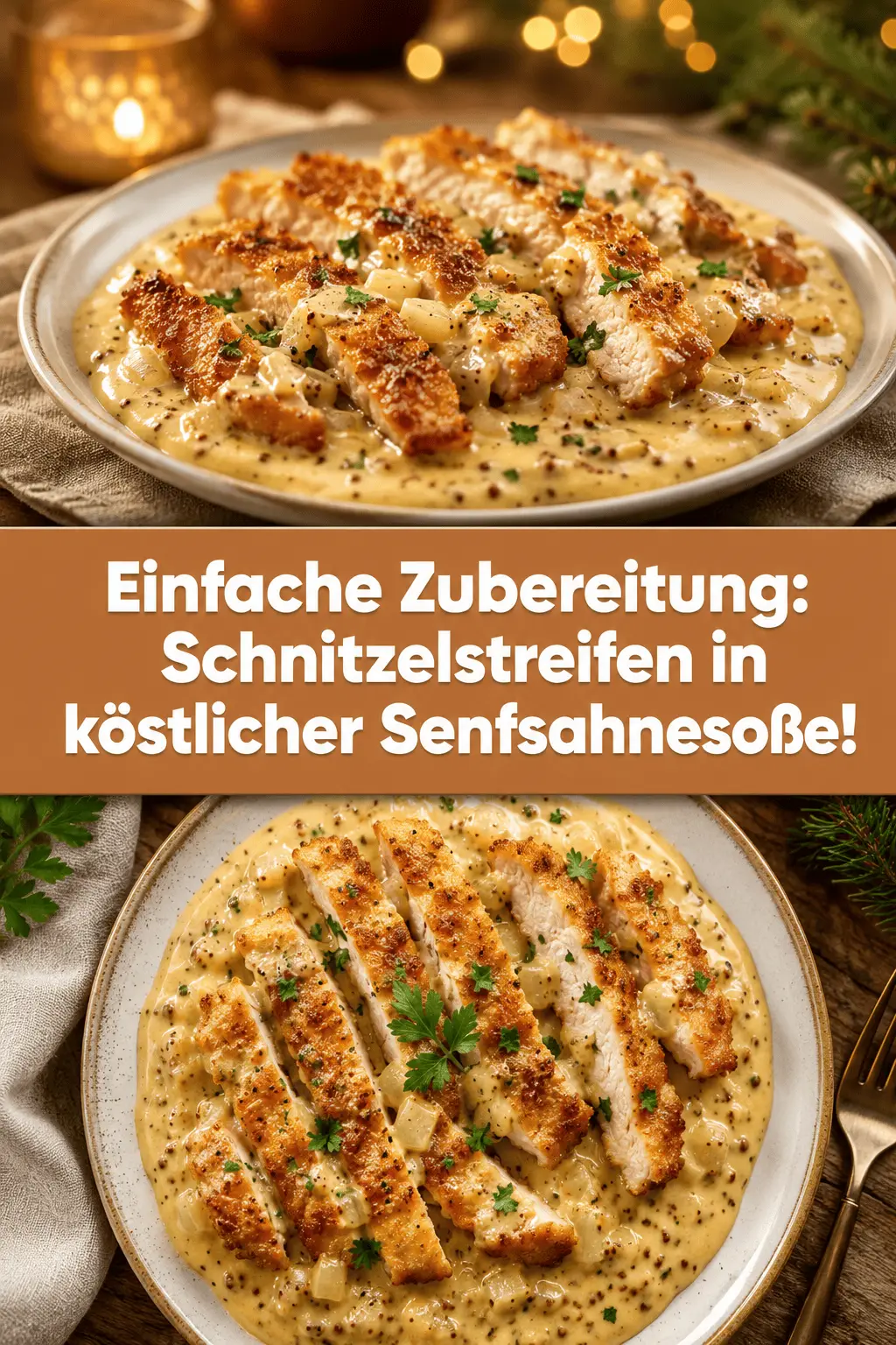 Einfache Zubereitung: Schnitzelstreifen in köstlicher Senfsahnesoße!