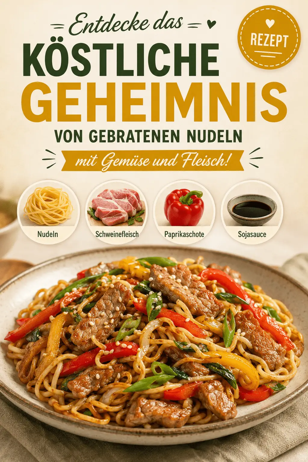 Entdecke das köstliche Geheimnis von gebratenen Nudeln mit Gemüse und Fleisch!