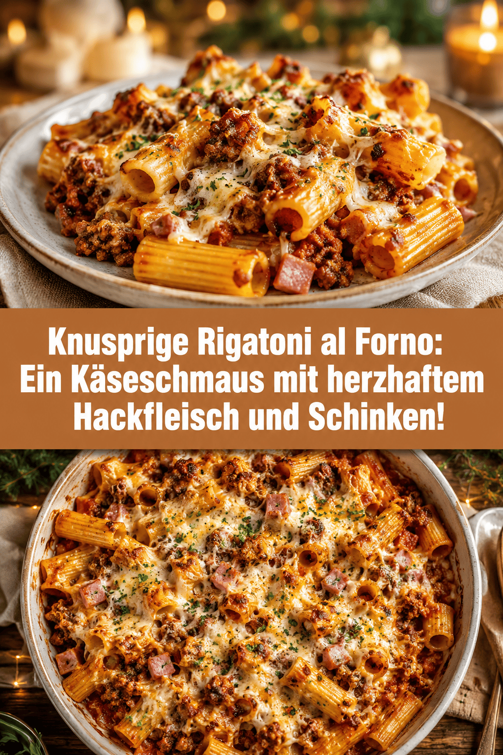 Knusprige Rigatoni al Forno: Ein Käseschmaus mit herzhaftem Hackfleisch und Schinken!