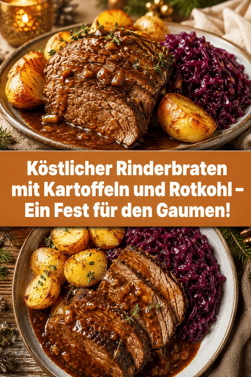Köstlicher Rinderbraten mit Kartoffeln und Rotkohl – Ein Fest für den Gaumen!