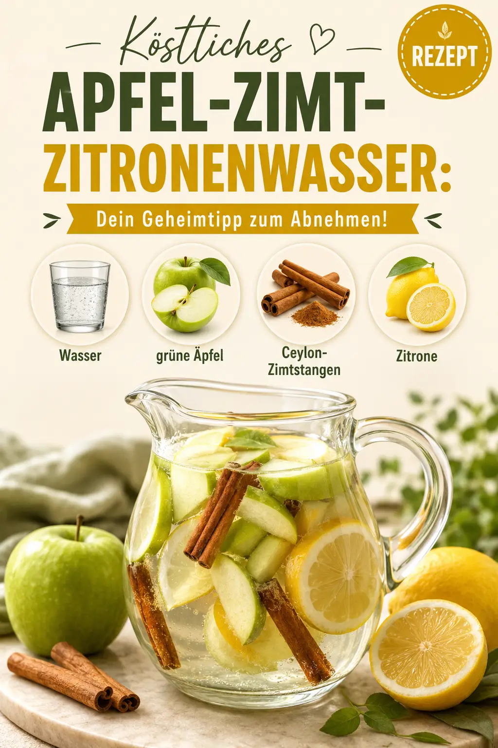 Köstliches Apfel-Zimt-Zitronenwasser: Dein Geheimtipp zum Abnehmen!