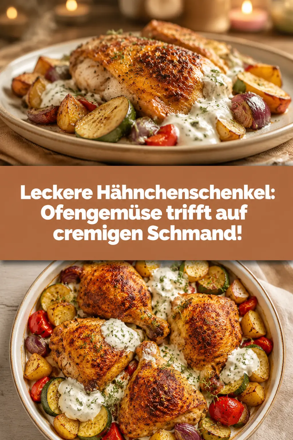 Leckere Hähnchenschenkel: Ofengemüse trifft auf cremigen Schmand!