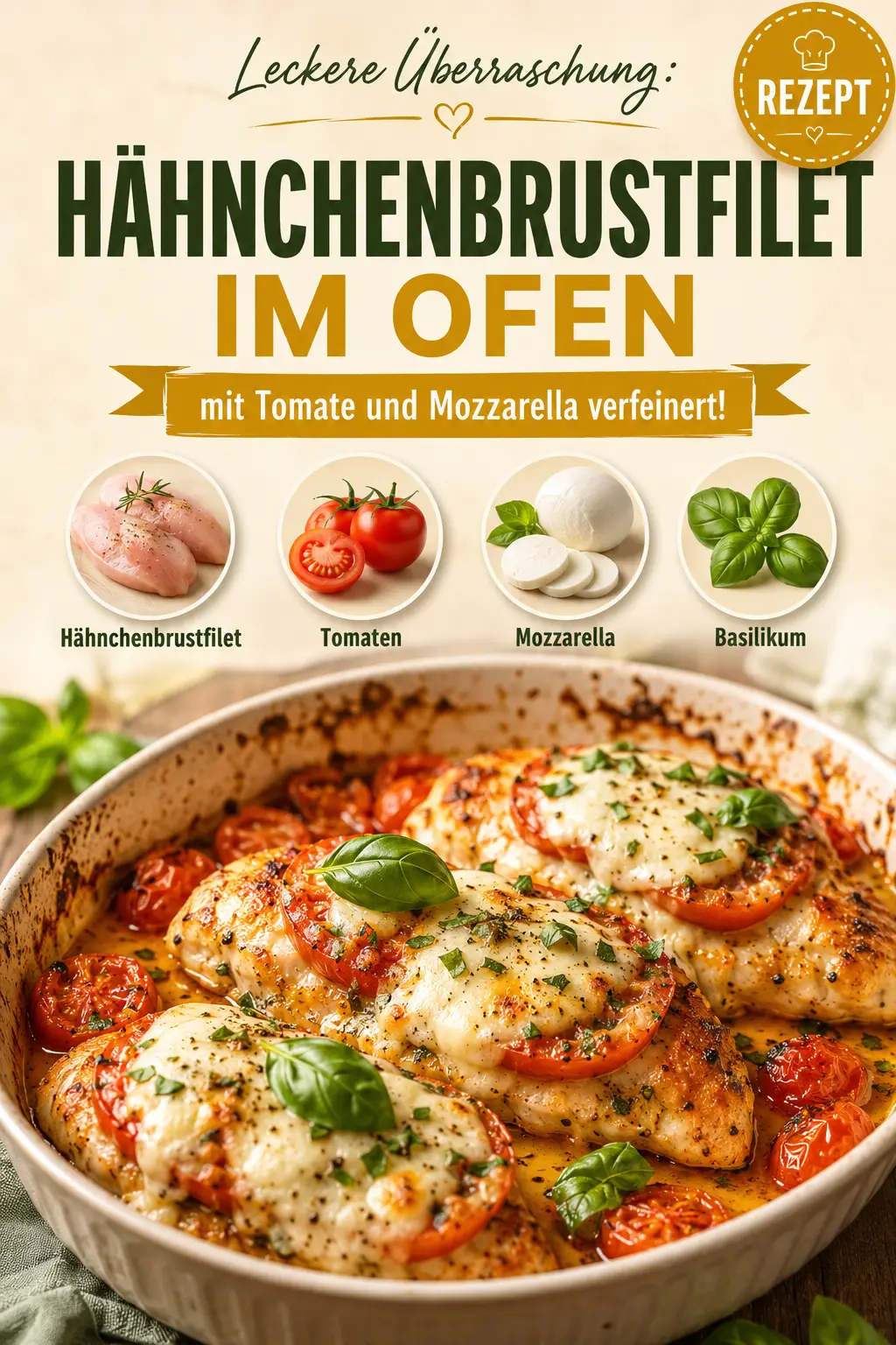 Leckere Überraschung: Hähnchenbrustfilet im Ofen mit Tomate und Mozzarella verfeinert!