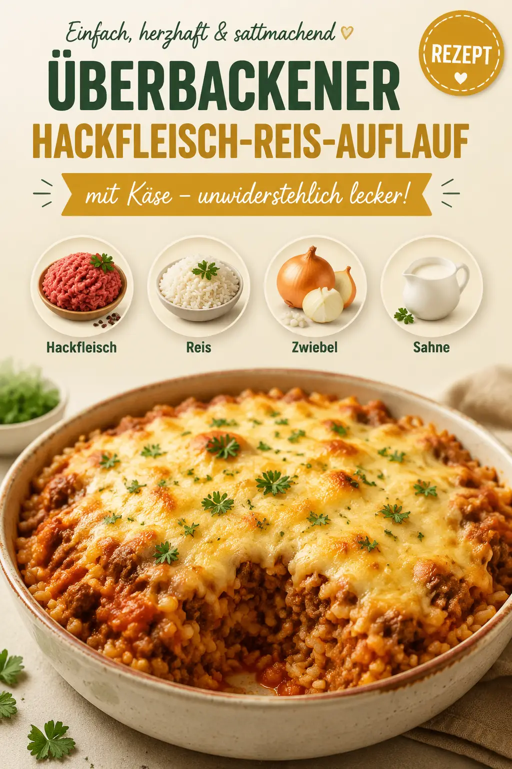 Überbackener Hackfleisch-Reis-Auflauf mit Käse – unwiderstehlich lecker!