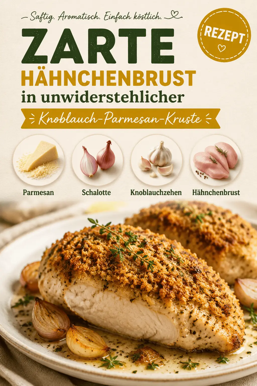 Zarte Hähnchenbrust in unwiderstehlicher Knoblauch-Parmesan-Kruste