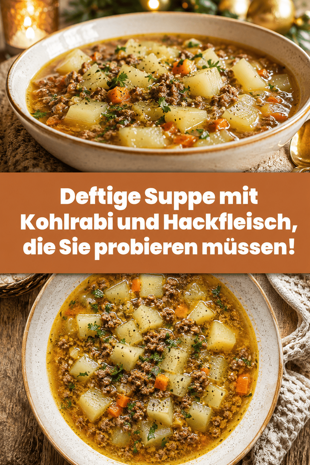 Deftige Suppe mit Kohlrabi und Hackfleisch, die Sie probieren müssen!