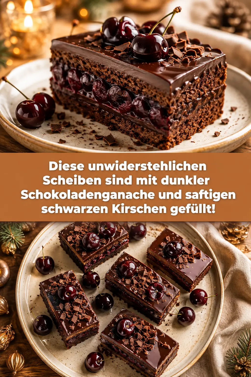 Diese unwiderstehlichen Scheiben sind mit dunkler Schokoladenganache und saftigen schwarzen Kirschen gefüllt!
