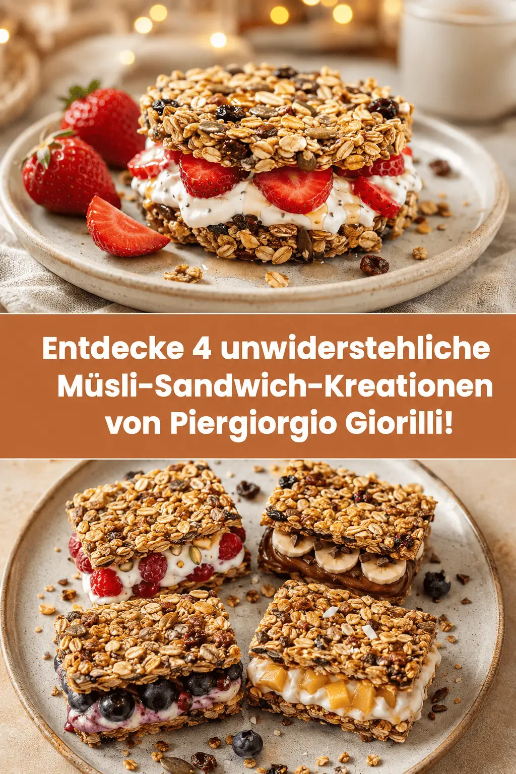 Entdecke 4 unwiderstehliche Müsli-Sandwich-Kreationen von Piergiorgio Giorilli!