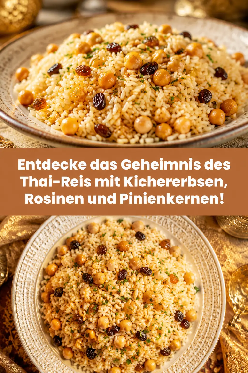Entdecke das Geheimnis des Thai-Reis mit Kichererbsen, Rosinen und Pinienkernen!