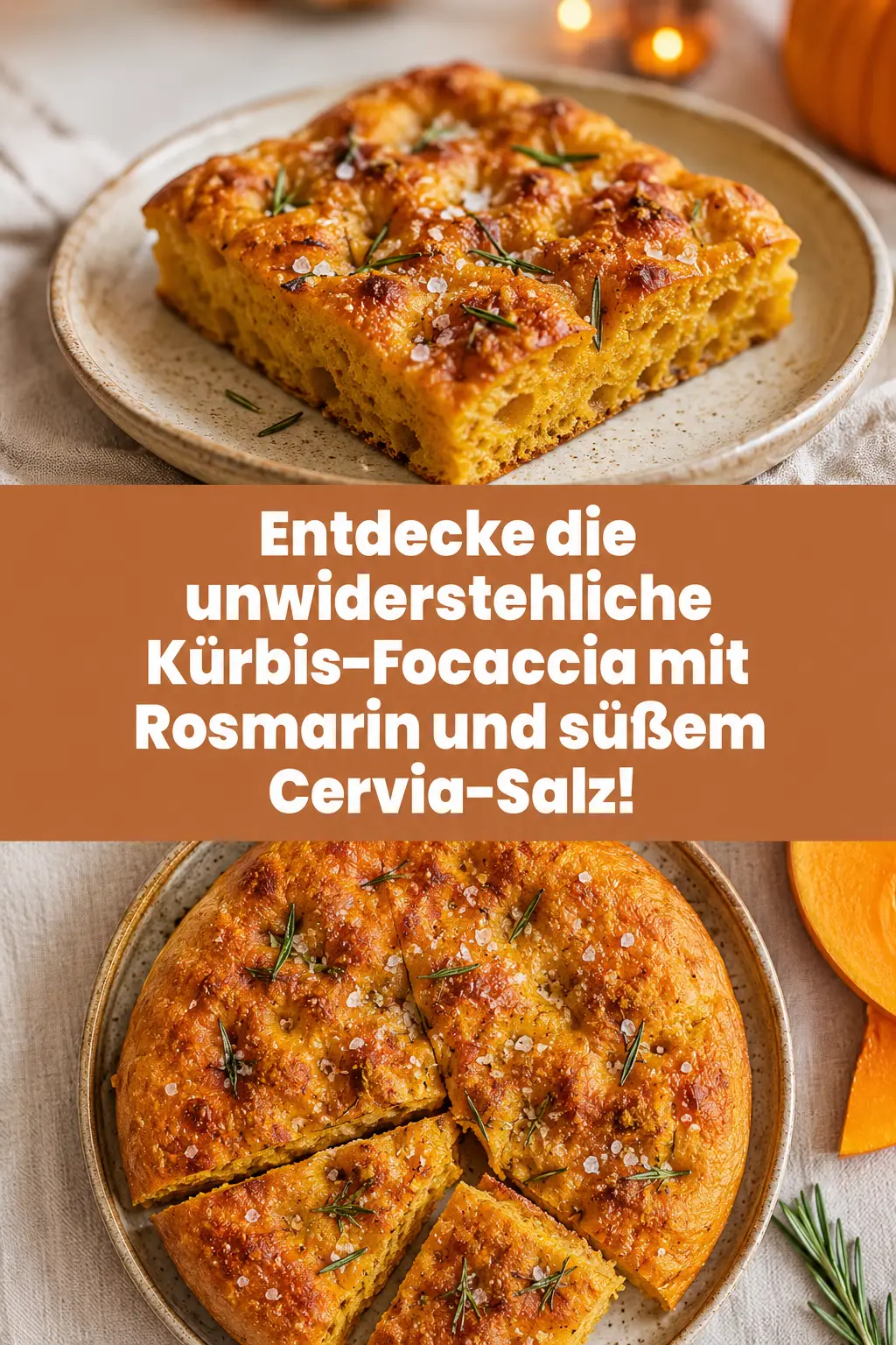 Entdecke die unwiderstehliche Kürbis-Focaccia mit Rosmarin und süßem Cervia-Salz!