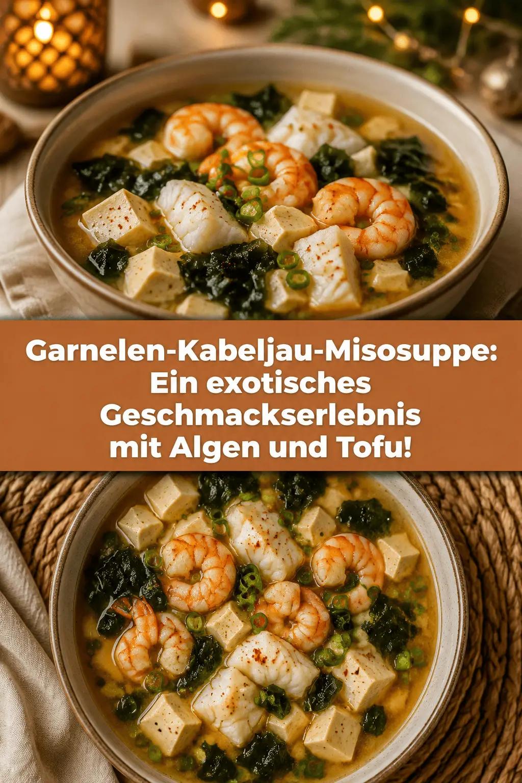 Garnelen-Kabeljau-Misosuppe: Ein exotisches Geschmackserlebnis mit Algen und Tofu!