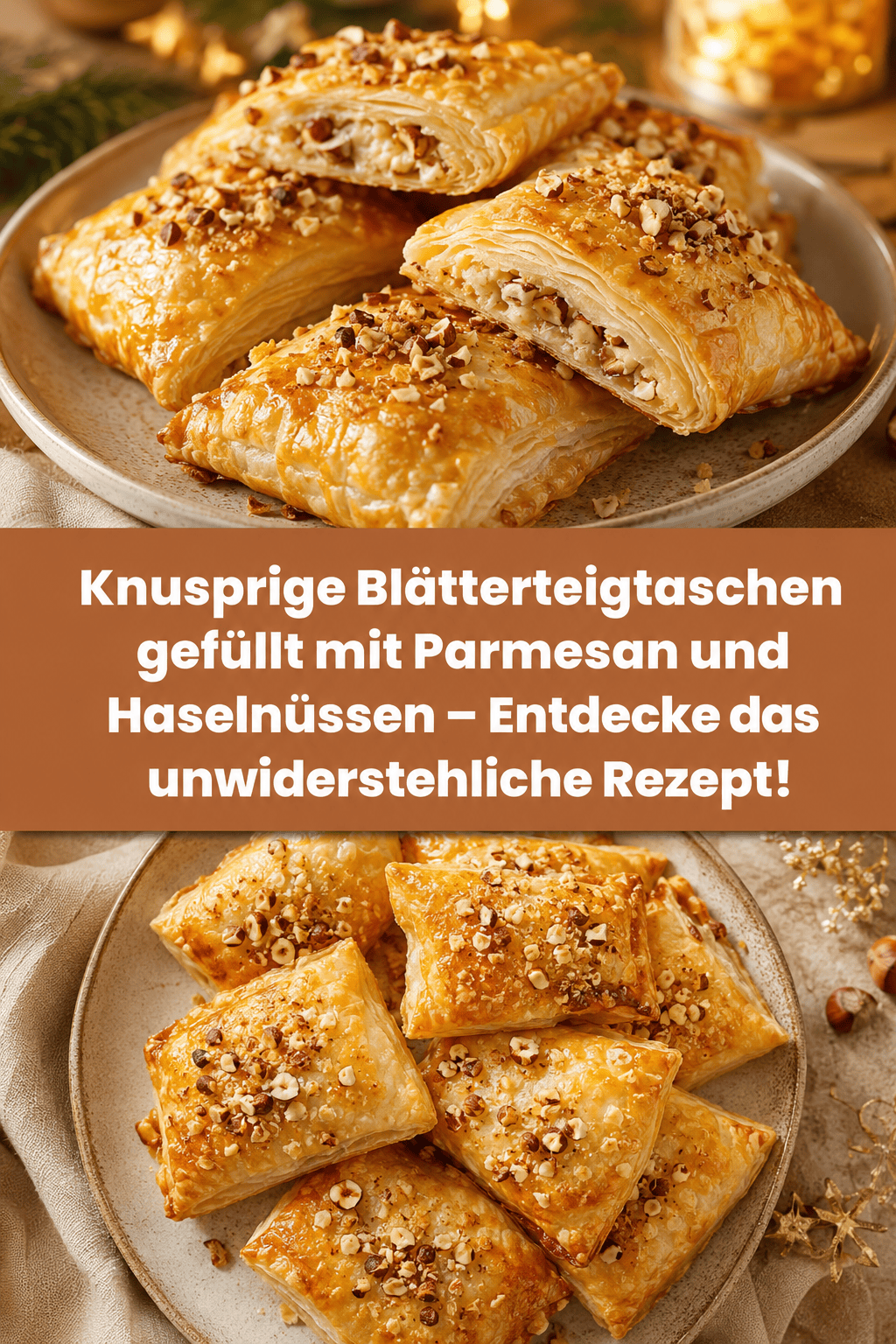 Knusprige Blätterteigtaschen gefüllt mit Parmesan und Haselnüssen – Entdecke das unwiderstehliche Rezept!