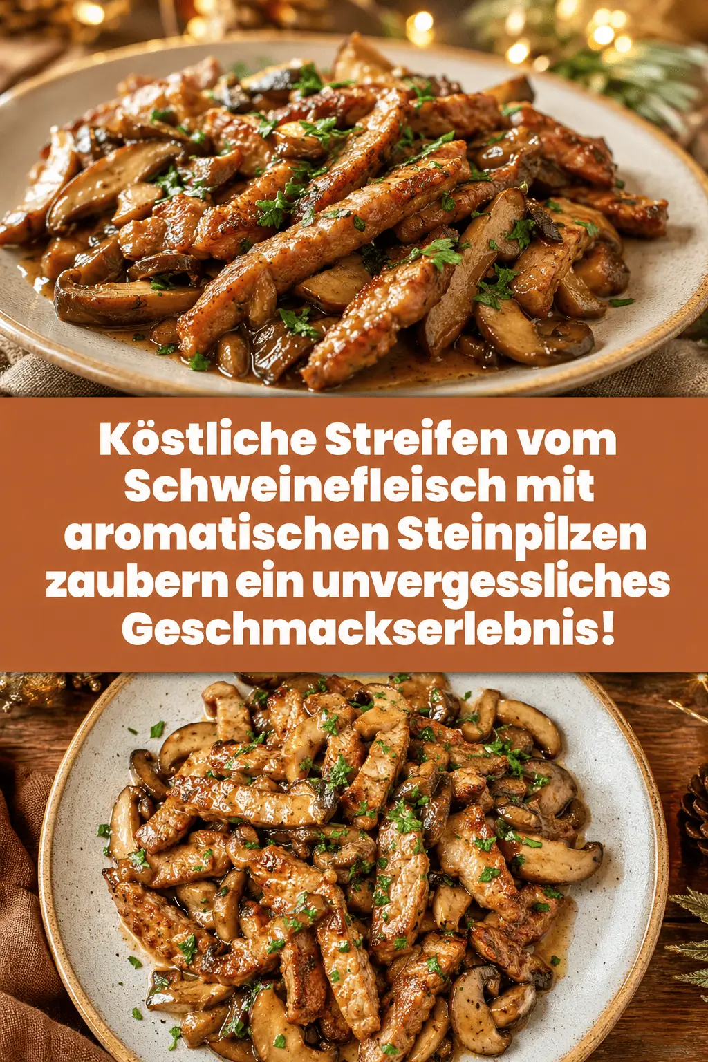 Köstliche Streifen vom Schweinefleisch mit aromatischen Steinpilzen zaubern ein unvergessliches Geschmackserlebnis!